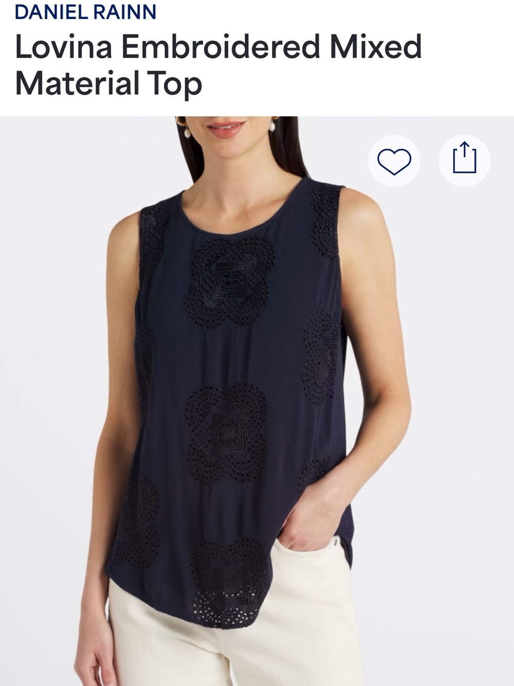 Daniel Rainn Navy Embroidered Mixed-Material Tank Top